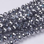 Electroplate Glass Beads Strands, Faceted, Rondelle, Silver Plated, 10x7mm, Hole: 1mm, about 70~72pcs/strand, 18 inch(GR7X10MMY-S)