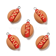Opaque Resin Pendants, Hot Dog Charm, Imitation Food, with Platinum Tone Iron Loops, Red, 27.5x18x8mm, Hole: 2x2.5mm(RESI-G043-D07)
