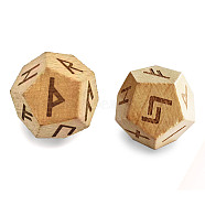 2Pcs Wooden Rune Divination Dice Set, 24 Carved Elder Futhark Letters, BurlyWood, 34x30x21mm(PW-WGC1320-01)