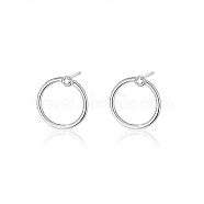 Ring Rhodium Plated 925 Sterling Silver Stud Earrings, with Cubic Zirconia, Platinum, No Size(PB1316-5)