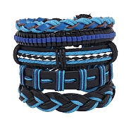 5Pcs 5 Style Adjustable Braided Imitation Leather Cord Bracelet Set with Waxed Cord for Men, Deep Sky Blue, Inner Diameter: 2~3-1/8 inch(5.2~8cm), 1Pc/style(BJEW-F458-11)