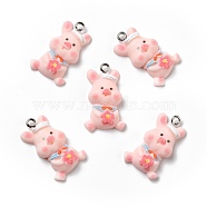 Opaque Resin Pendants, with Platinum Tone Iron Loops, Navy Pig, Pink, 27x16x5mm, Hole: 2mm(RESI-D055-067P)