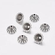 Tibetan Style Alloy Bead Caps, Lead Free & Cadmium Free, Cone, Antique Silver, about 10mm in diameter, 5.5mm thick, hole: 1.5mm(X-LF9305Y)