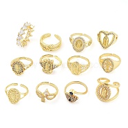 Rack Plating Brass Micro Pave Cubic Zirconia Finger Ring, Long-Lasting Plated, Cadmium Free & Lead Free, Mixed Shapes, Real 18K Gold Plated, 6~18.5mm, US Size 6(16.5~18.5mm), 12pcs/box(RJEW-C080-01B-G)