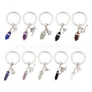 Bullet Gemstone Pendant Keychain with Dinosaur Tibetan Style Alloy, with 304 Stainless Steel Findings, 6.8cm, 10pcs/set(KEYC-AB00013)