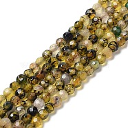Natural Agate Beads Strands, Faceted Round, Dyed & Heated, Olive, 3.7~4x3.9~4.3mm, Hole: 0.8mm, about 89~93pcs/strand, 13.98''(35.5cm)(G-Q1000-02C)