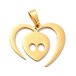 201 Stainless Steel Pendants, Heart with Skull, Golden, 23x28x1mm, Hole: 4x7mm(STAS-E175-16G)