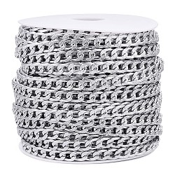 Aluminium Textured Cuban Link Chains, Unwelded, with Spool, Silver, 11.5x7x2mm, about 82.02 Feet(25m)/Roll(CHA-T001-41S)