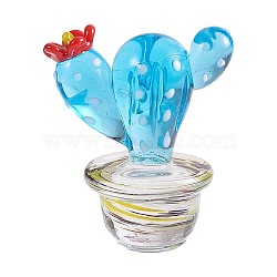 Small Glass Art Cactus Figurines, Handmade Blown Glass Cactus Statues, Cute Mock Plant Cactus Planter for Collectibles Home Table Decoration, Sky Blue, 47x40mm(JX537A)