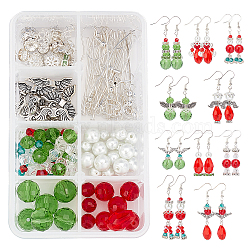 SUNNYCLUE 188Pcs DIY Christmas Themed Earring Making Kits, Including Glass & Alloy & Glass Pearl Beads, Brass Acrylic Rhinestone Spacer Beads, Iron Pins & Earring Hooks& Bead Caps, Mixed Color, 12mm, Hole: 2mm, 182pcs/box(DIY-SC0015-11)