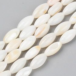 Natural Freshwater Shell Beads Strands, Rice, Seashell Color, 11x5mm, Hole: 0.8mm, about 34pcs/Strand, 14.96 inch(38cm)(SSHEL-R048-008)