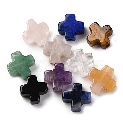 Natural Mixed Gemstone Beads, Cross, 10x10x4mm, Hole: 1.2mm(G-K369-02)