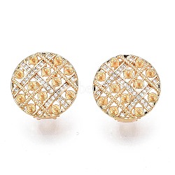 Brass Micro Pave Clear Cubic Zirconia Stud Earring Findings, for Half Drilled Beads, Nickel Free, Flat Round, Golden, 18mm, Pin: 0.7mm, Pin: 0.7mm(For Half Drilled Beads)(KK-N232-209)