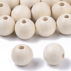 Unfinished Natural Wood Beads, Waxed Wooden Beads, Smooth Surface, Round, Floral White, 14mm, Hole: 2.5mm(X-WOOD-S651-A14mm-LF)