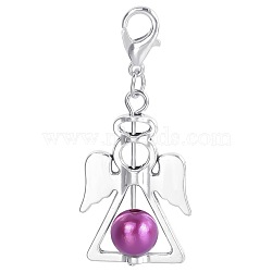 Alloy Angel Pendant Decorations, with CCB Imitation Pearl, Old Rose, 4.4x1.9cm(KEYC-PW0009-04H)