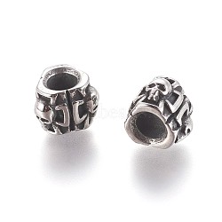 304 Stainless Steel European Beads, Large Hole Beads, Sukll and Cross, Antique Silver, 11x11.5x9mm, Hole: 5mm(STAS-P237-52AS)