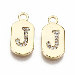 Brass Micro Pave Clear Cubic Zirconia Pendants, Nickel Free, Real 18K Gold Plated, Oval with Word, Letter.J, 16x7.5x1.5mm, Hole: 1.8mm(KK-S360-052J-NF)