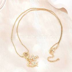 Brass Pave Clear Cubic Zirconia Cross Star Moon Pendant Necklaces, Real 18K Gold Plated, 18.11 inch(46cm)(KK-Z165-01G)
