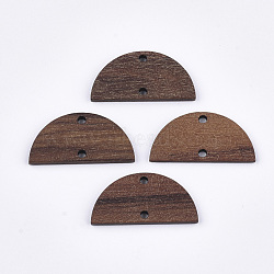 Walnut Wood Links connectors, Half Round/Semicircle, Saddle Brown, 14x28x2.5~3mm, Hole: 2mm(X-WOOD-S054-41)