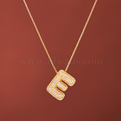 Brass Micro Pave Clear Cubic Zirconia Initial Pendant Necklaces for Women, Golden, Letter E, 15.75 inch(40cm)(FS-WGDC51D-05)