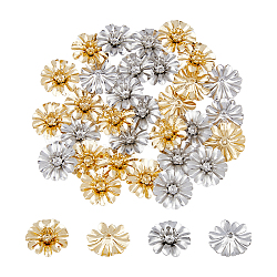 SUPERFINDINGS 32Pcs 2 Colors Brass Bead Caps, Multi-Petal Flower, Platinum & Golden, 14x5mm, Hole: 0.9mm, 16pcs/color(KK-FH0005-29)