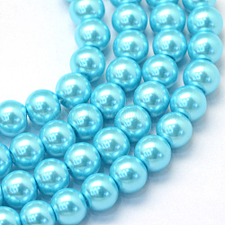 Baking Painted Pearlized Glass Pearl Round Bead Strands, Cyan, 4~5mm, Hole: 1mm, about 210pcs/strand, 31.4 inch(HY-Q003-4mm-48)