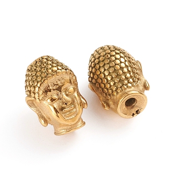 Buddhist 304 Stainless Steel Beads, Buddha Head, Golden, 14x10.2x9.5mm, Hole: 1.8mm