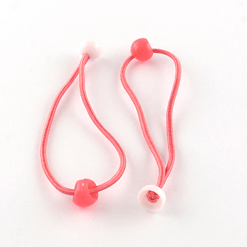 Hair Accessories Elastic Fibre Hair Ties, Ponytail Holder, with Acrylic Beads, Light Salmon, 170x2mm, about 100pcs/bundle
