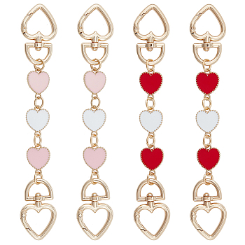 4Pcs 2 Colors Alloy Enamel Heart Link Bag Extender Chains, with Spring Gate Ring, for Bag Strap Replacement Accessories, Mixed Color, 17.4cm, 2pcs/color