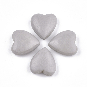 Painted Natural Wood Beads, for Pendant Making, Half Drilled, Heart, Light Grey, 21.5~22.5x20~22x8.5~9mm, Half Hole: 0.5~1mm
