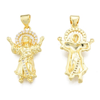 Brass Micro Pave Clear Cubic Zirconia Pendants, Jesus Child, Real 18K Gold Plated, 27x15.5x3mm, Hole: 3x4mm