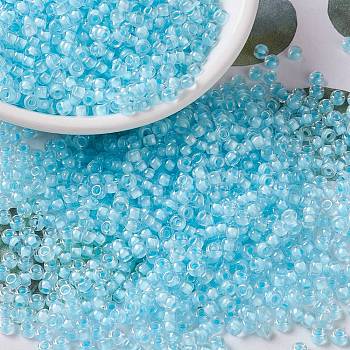 MIYUKI Round Rocailles Beads, Japanese Seed Beads, (RR220) Aqua Mist Lined Crystal, 8/0, 3mm, Hole: 1mm, about 2111~2277pcs/50g