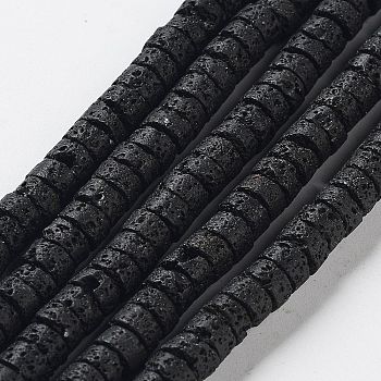 Natural Lava Rock Beads Strands, Flat Round/Disc, 6x3~3.5mm, Hole: 0.5mm, about 105pcs/strand, 14.96''(38cm)