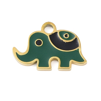 Ion Plating(IP) 304 Stainless Steel Enamel Charms, Golden, Elephant Charm, Green, 12x8x1mm, Hole: 2mm