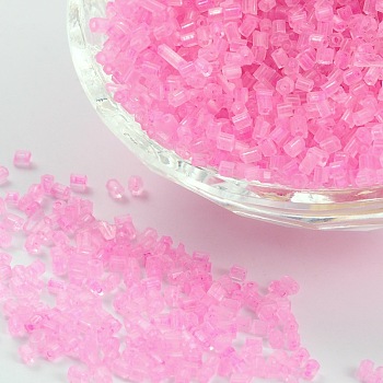 11/0 Two Cut Glass Seed Beads, Hexagon, Inside Colour, Fushia, Size: about 2.2mm in diameter, about 4500pcs/50g