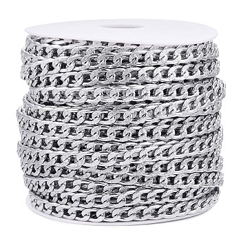 Aluminium Textured Cuban Link Chains, Unwelded, with Spool, Silver, 11.5x7x2mm, about 82.02 Feet(25m)/Roll