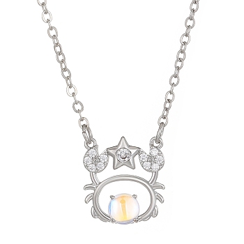 Constellation Rhinestone Pendant Necklace, Platinum Brass Star Necklace, Cancer, 16.14~19.69 inch(41~50cm)