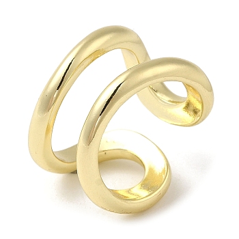Brass Open Cuff Rings, Double Wire Ring for Women, Real 18K Gold Plated, US Size 6 1/2(16.9mm), 11~15mm