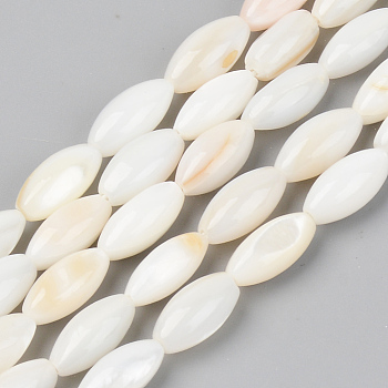 Natural Freshwater Shell Beads Strands, Rice, Seashell Color, 11x5mm, Hole: 0.8mm, about 34pcs/Strand, 14.96 inch(38cm)