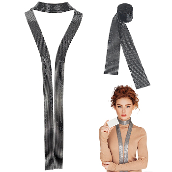 2Pcs Sparkle Aluminum Sequins Neckties for Women, Black, 1500mm
