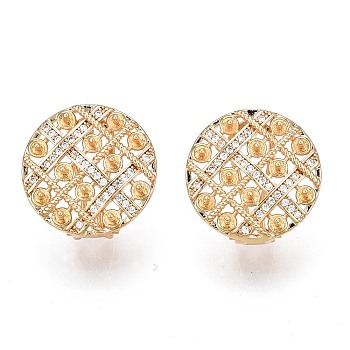 Brass Micro Pave Clear Cubic Zirconia Stud Earring Findings, for Half Drilled Beads, Nickel Free, Flat Round, Golden, 18mm, Pin: 0.7mm, Pin: 0.7mm(For Half Drilled Beads)