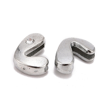 Letter Slider Beads for Watch Band Bracelet Making, Platinum Plated Alloy Crystal Rhinestone Slide Charms, Cadmium Free & Nickel Free & Lead Free, Letter.L, 11~13x9~11.5x4~5mm, Hole: 7.5~8x1mm