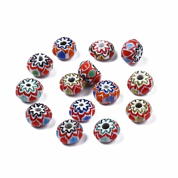 Handmade Millefiori Lampwork Beads, Rondelle, Mixed Color, 8x4~5.5mm, Hole: 1.6mm