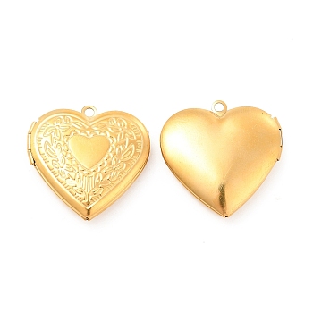 304 Stainless Steel Locket Pendants, Photo Frame Charms for Necklaces, Heart, Golden, 29x28.5x7mm, Hole: 2.1mm