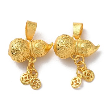 Rack Plating Alloy Pendants, Cadmium Free & Lead Free, Gourd & Coin, Matte Gold Color, 22x18x9.5mm, Hole: 6x4mm