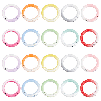 Elite 20Pcs 10 Colors Gradient Color Zinc Alloy Spring Gate Rings, Two Tone, Round Ring, Mixed Color, 24.5x3.5~4.5mm, 2pcs/color