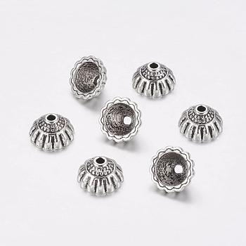 Tibetan Style Alloy Bead Caps, Lead Free & Cadmium Free, Cone, Antique Silver, about 10mm in diameter, 5.5mm thick, hole: 1.5mm
