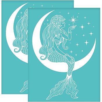 Self-Adhesive Silk Screen Printing Stencil, for Painting on Wood, DIY Decoration T-Shirt Fabric, Turquoise, Mermaid Pattern, 280x220mm