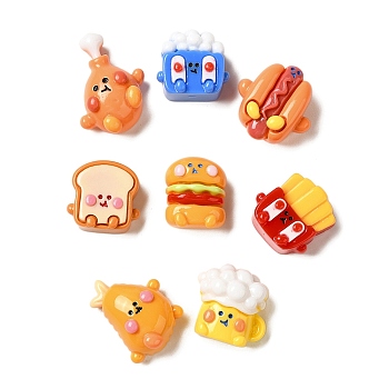 Opaque Resin Imitation Food Decoden Cabochons, Hot Dog & Hamburger & French Fries, Mixed Shapes, Mixed Color, 19~28.5x16.5~22.5x8.5~13.5mm