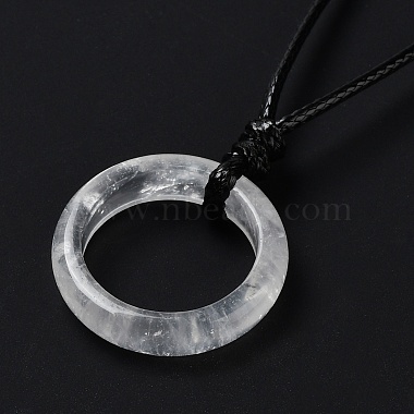 Ожерелье-подвеска с кольцом из натурального кварца и вощеными шнурами(NJEW-R262-01A-05)-4